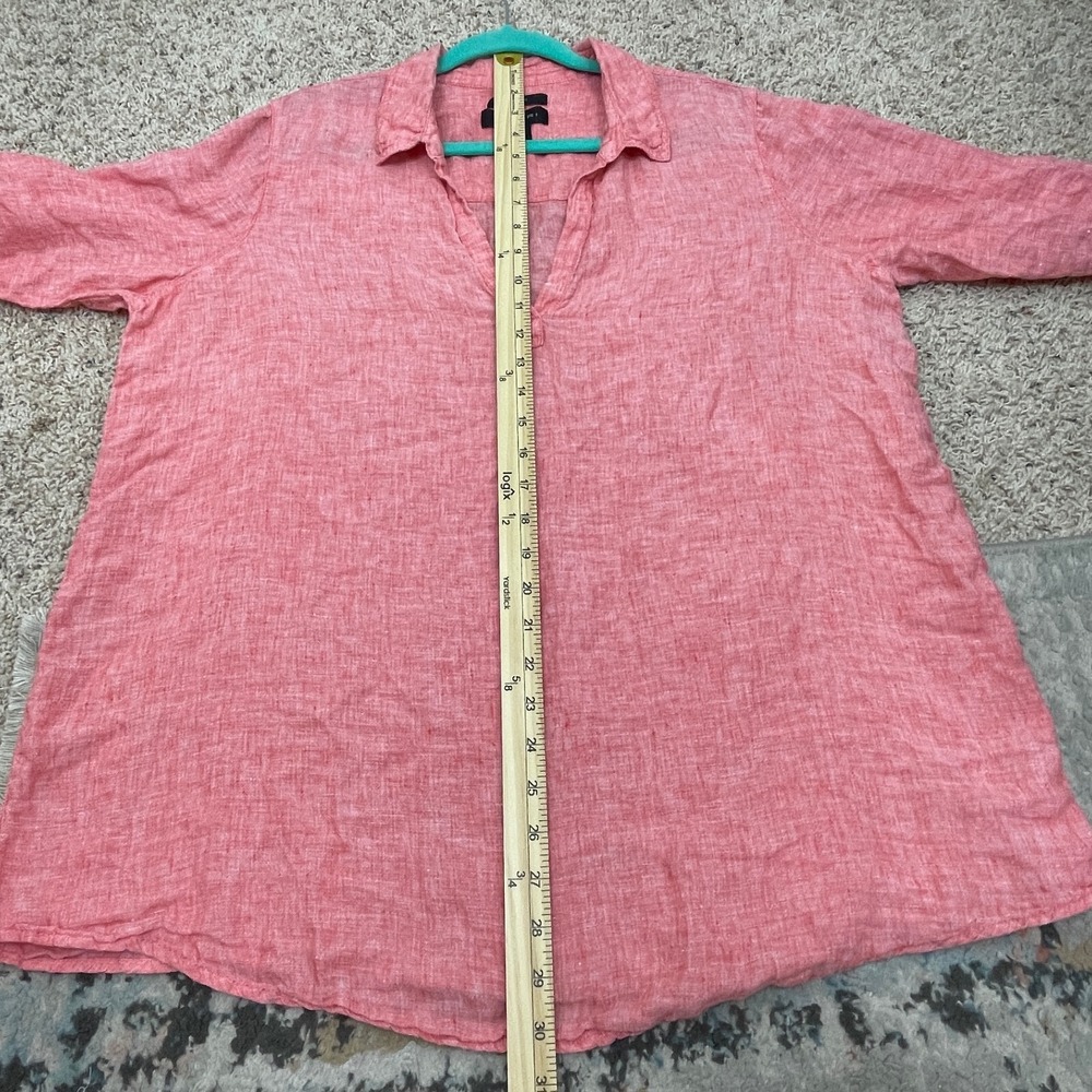 Tahari Linen Blouse Size 1X Plus Coral Faux Button Back Shirt Roll Tab Sleeves - Picture 9 of 10